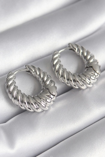 Clariss Brass Silver Color Hoop Spiral Model Women's Earrings
