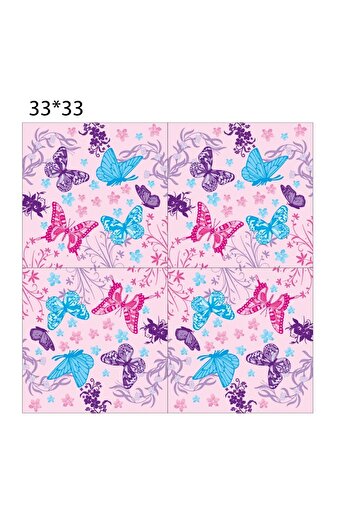 asöy 16 Person Macaron Lilac Pink Butterfly Disposable Napkin Party Set Butterfly Party Napkin