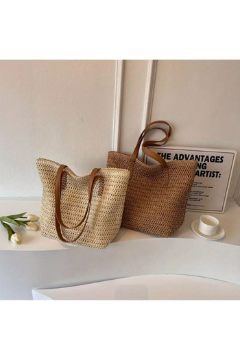 Büyük Hanım Large Size Straw Zippered Cream Beach Bag
