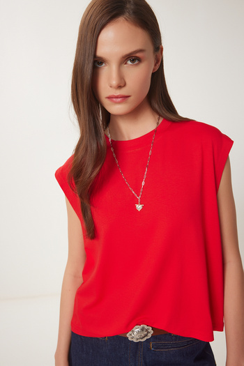 Happiness İstanbul Women's Red Basic Knitted T-Shirt En00643