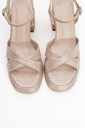 LuviShoes LELLO Gold Striped Women's Platform Heeled Shoes