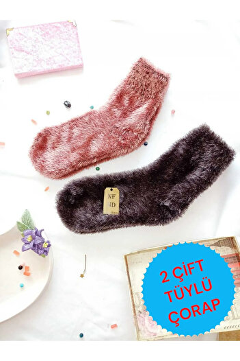 ENEFENDİ 2 Pairs of Fluffy Winter Thermal Booties Seamless Socks Men's Women's Home-Party Socks Rosewood Smoked 36-41.