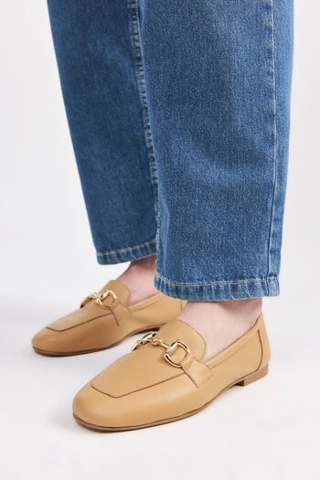 Yaya by Hotiç Damen-Loafer aus Leder in Beige mit Schnalle