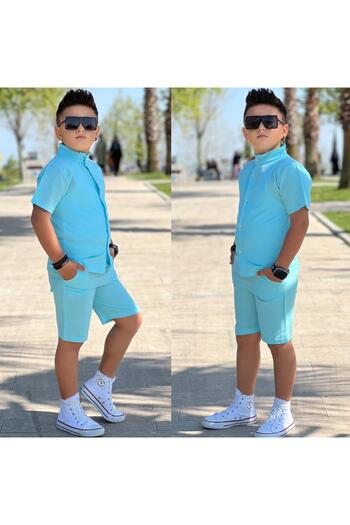 KOKOŞ BEBEK Men's Suit with Linen Shorts (1 Size Can Be Chosen Larger) |   Between 7/16 Years