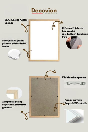 DecovianHomeDesign Doğal Ahşap Çerçeve Sarı Resim Çerçevesi | Poster Çerçevesi | Puzzle Çerçevesi (POSTERSİZ)