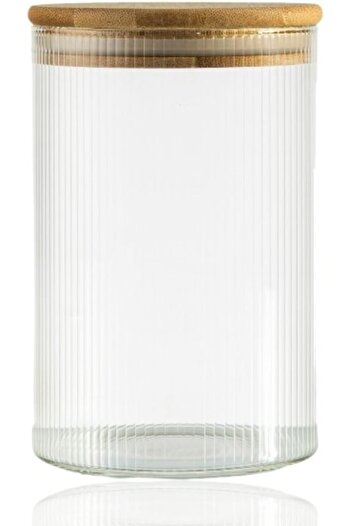 STOREMAX Snshop ml Striped Jar - Round with Wooden Lid, Airtight, for Dessert, Spices, Food Storage