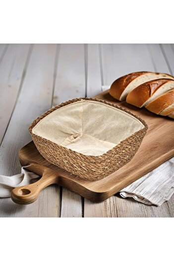 STOREMAX Snshop Handmade Wicker Square Bread Basket with Cloth Inside and Decorative Square Wicker Basket, Wicker Inside Cloth