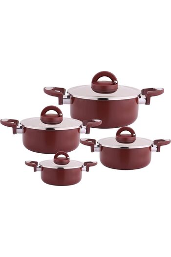 ALSAIF Vitro Cookware Set, 8 Pieces, Burgundy Red, Aluminum By Al-saif Co