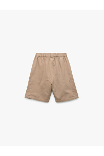 Koton Cotton Elastic Waist Gabardine Pocket Cargo Bermuda Shorts