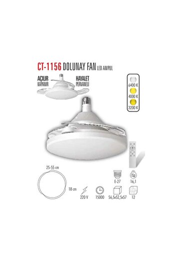 Cata Dolunay 3 Renk Yanma Modlu Kumandalı Dimlenebilir Fan Led Ampul Aydınlatma Ct-1156