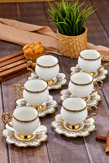Cooker Set of 6 220 ml Porcelain Teacups with Stylish Design - Gold Gilded - Gift Option