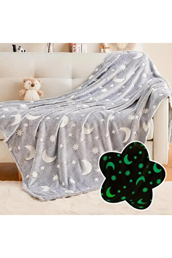 OEM Gray phosphorescent blanket, soft flannel 130x150 cm, luminous fluffy blanket with stars