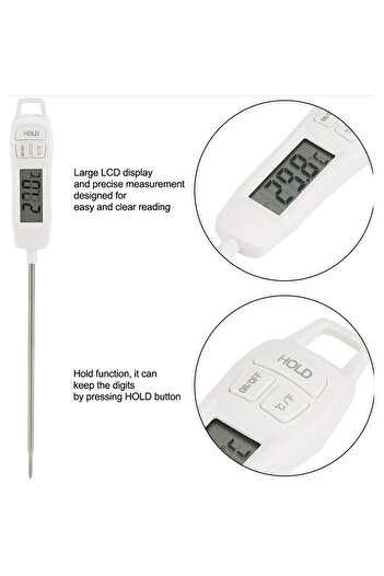PUFO Digital thermometer with probe for kitchen, liquids, food, dairy, cakes, wax, -50° C - +300° C
