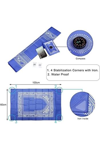 Generic Pack of 2 Portable Travel Prayer Mat with Compass, Waterproof Polyester Prayer Rug, Muslim Tra