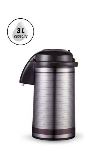 ROYALFORD Airpot Flask, 3L, Double Wall Vacuum Insulation, Dark Brown/Silver