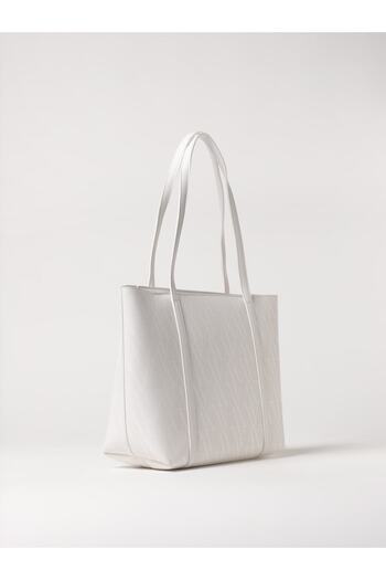 Armani Exchange Women's Ax Text Patterned Leather Silver Accessory Detailed Large White Shoulder Bag Xw 001199   Af15325-F0009