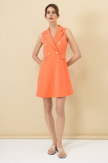 Ekol Jacket Collar Sleeveless Dress
