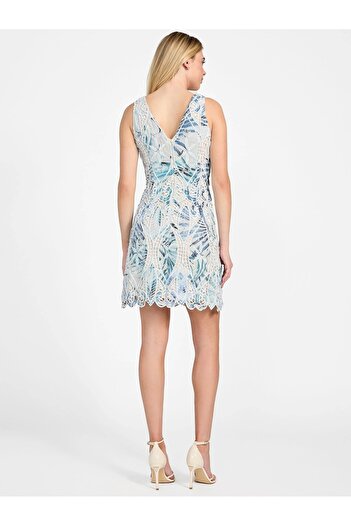 Guess Kadın Mavi Dantel Mini Elbise