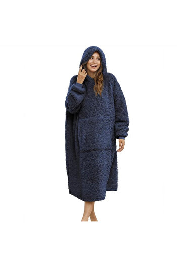 OEM Blanket with sleeves, sweatshirt type, with hood and kangaroo pocket, Flannel 250g/sqm 135 cm, Blue