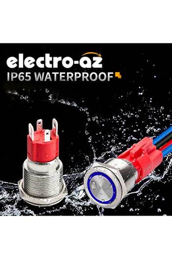 CLASSLIGHTS Buton metalic 19mm cu reținere, 220V - 10A, LED albastru, ElectroAZ