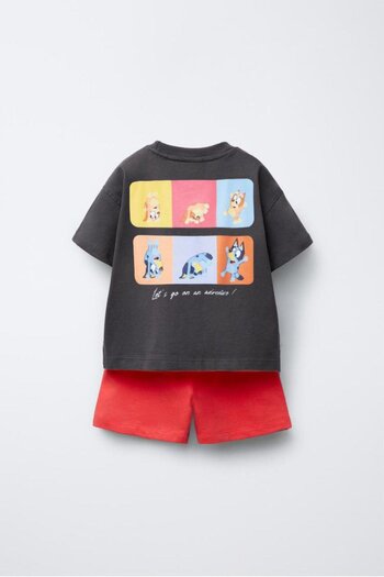 Magu Unisex Kids Cotton Black Red Bluey T-Shirt and Shorts Set