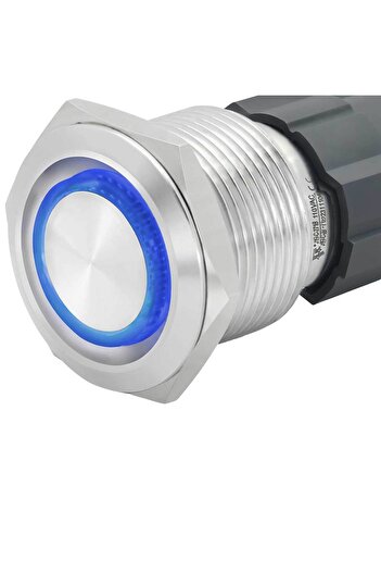 CLASSLIGHTS Buton metalic 22mm cu RETURN, 220V-10A, LED albastru, mufă inclusă, ElectroAZ