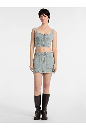 Guess Go Zip Bustier Women Blue Crop W5Gg25D5Ota-Gdsr