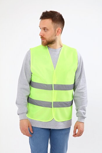 Çamdalı İş Elbiseleri Warning Vest Neon Yellow Gray Reflective Velcro Without Pockets