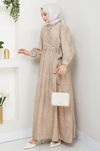 InStyle Cross Tie Beige Dress