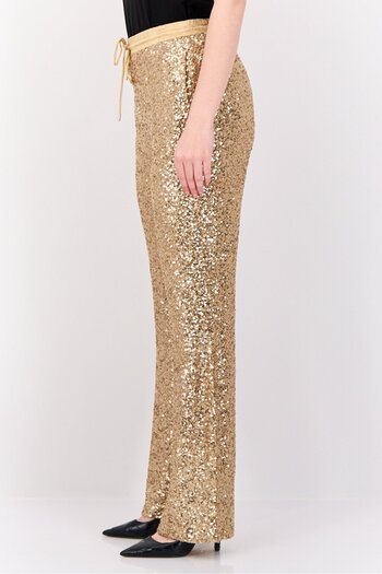 Esprit Women Regular Fit Sequenced Wide Leg Pant, Gold