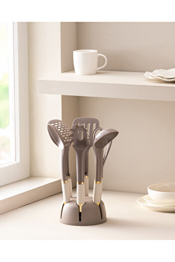 Madame Coco Lucca 6-Piece Service Set with Stand - Beige