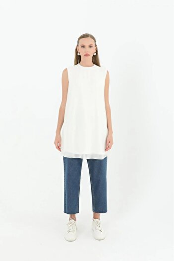 Nisa Luxury Boutique Puane Zero Sleeve μπροστινό σιφόν λεπτομέρεια χτενισμένο βαμβακερό εσώρουχο τουνίκ- 10270