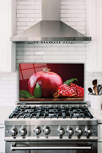 Vosevu Red Pomegranate Glass Stove Back Protector, Heat Resistant, Countertop Built-In and Kitchen Protection