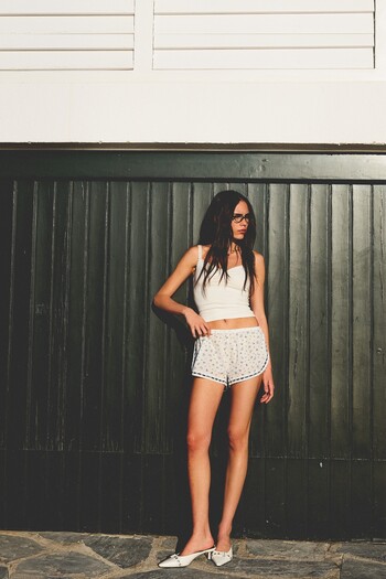 Bershka Printed lace trim shorts