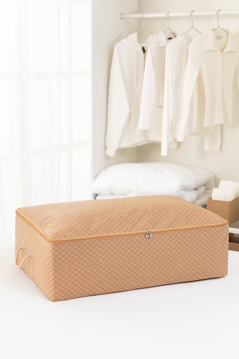 REKHOME Set of 2 Houndstooth Beige Mega Size Base under Bed Cabinet Pillow Quilt Clothing Sweater Clothes Bag
