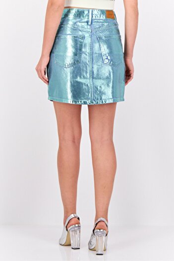Esprit Women Metallic Denim Skirt, Medium Blue