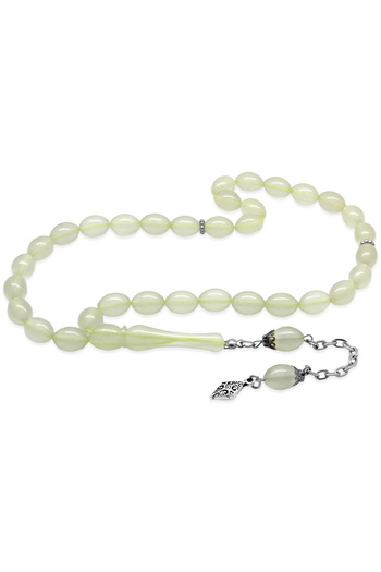 Tesbihane Non-Tarnish Metal Tasseled Barley Cut Cat's Eye Rosary