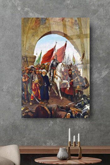 TAULART Fatih Sultan Mehmet İstanbul 1453 Modern Cam Tablo – Salon, Yatak Odası, Ofis İçin Şık Duvar Tablosu