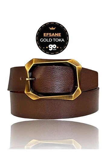 GoDeri 100% Genuine Leather, Legendary Gold Brushed Buckle, Dark Brown Women's Jeans Belt 4 Cm=08-goldbrushed
