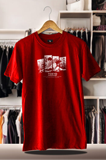 CC STORE Cotton Oversize Printed 3 Thread Raised Red T-Shirt |   Tokyo Print