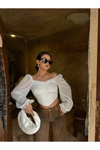 ELBEY Chiffon Blouse with Front Gathered Sleeves