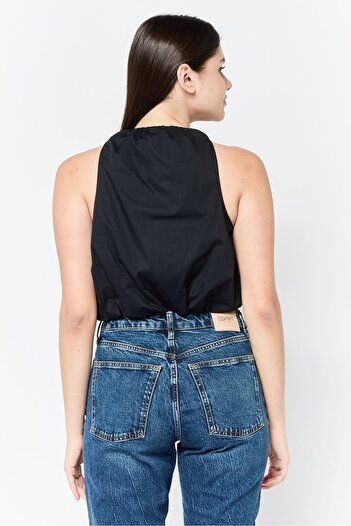 Esprit Women Ruffle Neck Sleeveless Solid Tank Top, Black