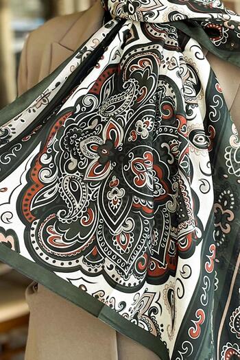 Sultan Eşarp Sultan Fresh Cotton Shawl - Orient Express Model - Slf001-08 - Khaki, Black, Tile
