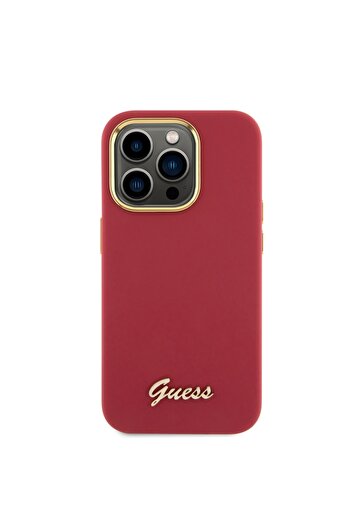 Guess IPhone 15 Pro Silicone Script Metal Logo & Frame Case, Guess - Red