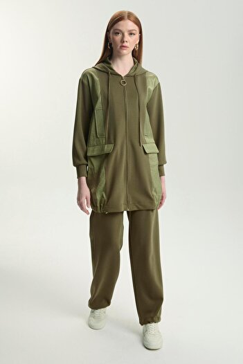 Zühre Hooded Khaki Sport Suit TK-1576