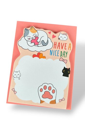 TAKIŞTIR Salmon Color Cat Figured Adhesive Note Paper
