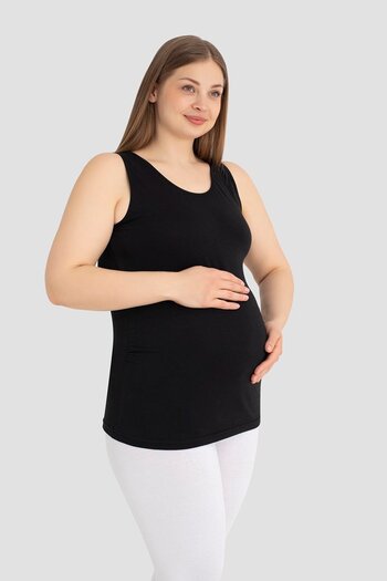 Arma Yıldız Soft Textured Cotton Maternity Undershirt Black with Thick Straps