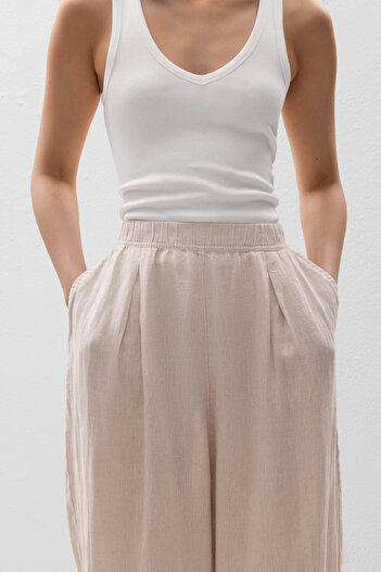 Oysho % 100 keten balloon crop pantolon