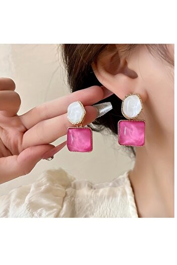 mos&more Pink White 4 Seasonal Gold Women's Earrings