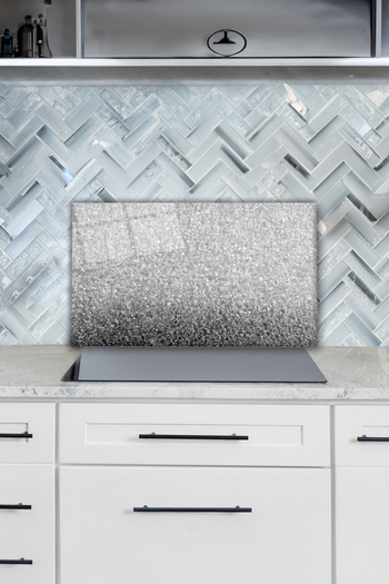 Vosevu Silver Design Glass Stove Back Protector, Heat Resistant, Countertop Built-In and Kitchen Protection